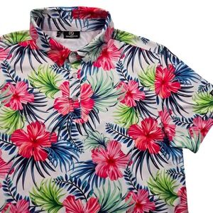 GreenSide Golf Polo Shirt Tropical Floral Hibiscus White Mens Medium